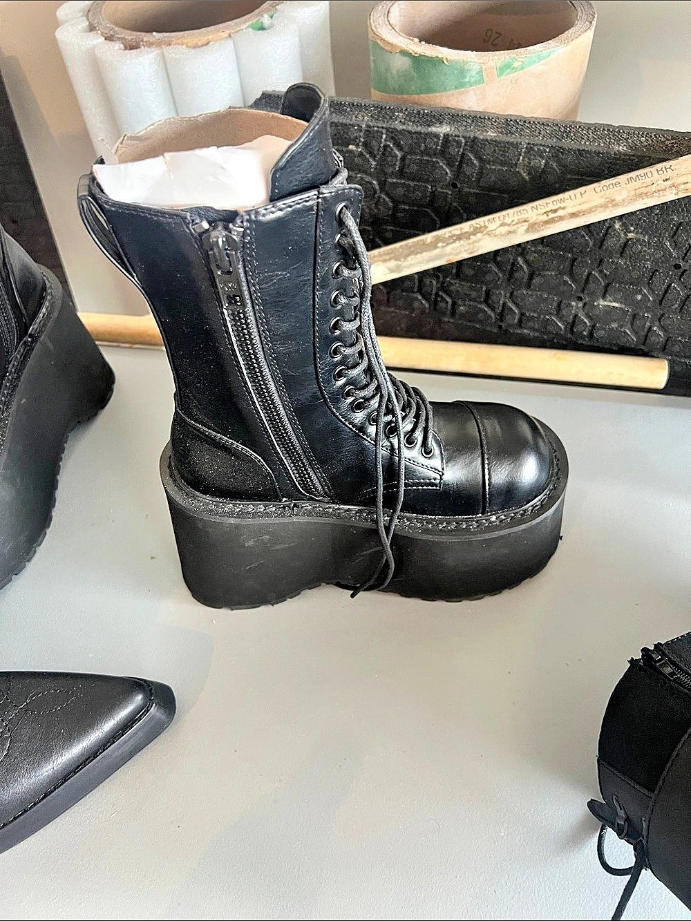 Demonia Camel-203 Black Platform Combat Boots